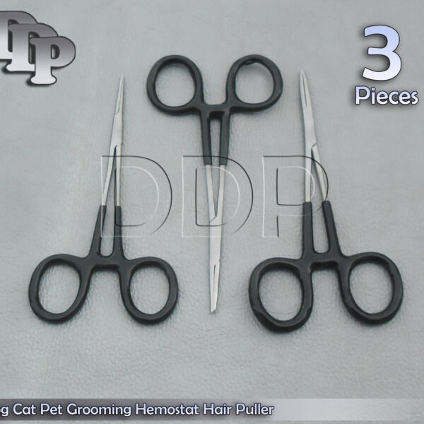 3 Dog Cat Pet Grooming Hemostat Hair Puller 5" Black Dep Handle Straight