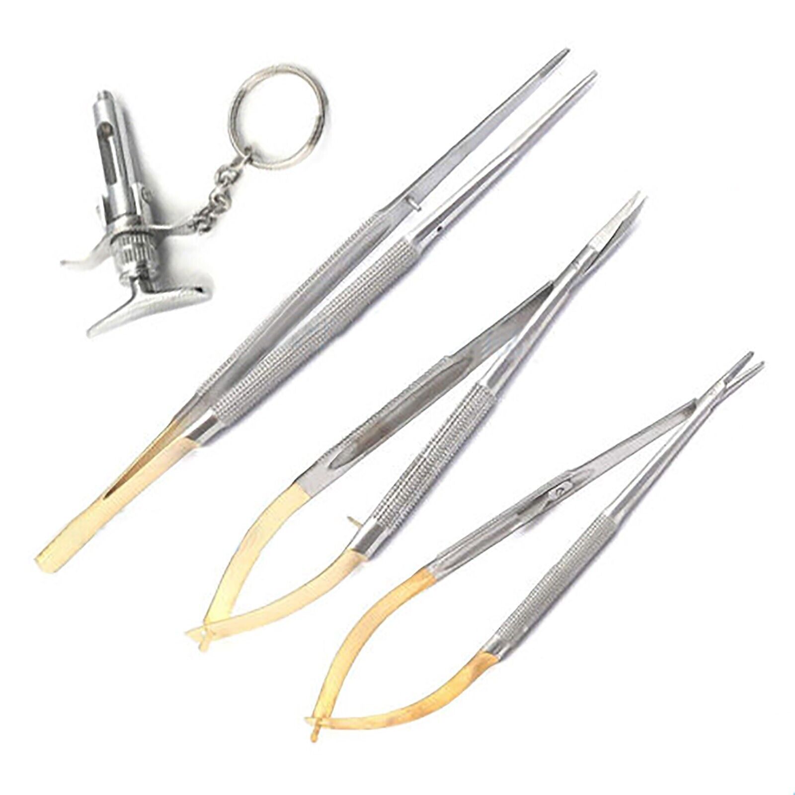 3-TC-Castroviejo-Micro-Scissor-Needle-Holder-Forcep-7-Str-Eye-Set-Kit-KeyChain-254187323516