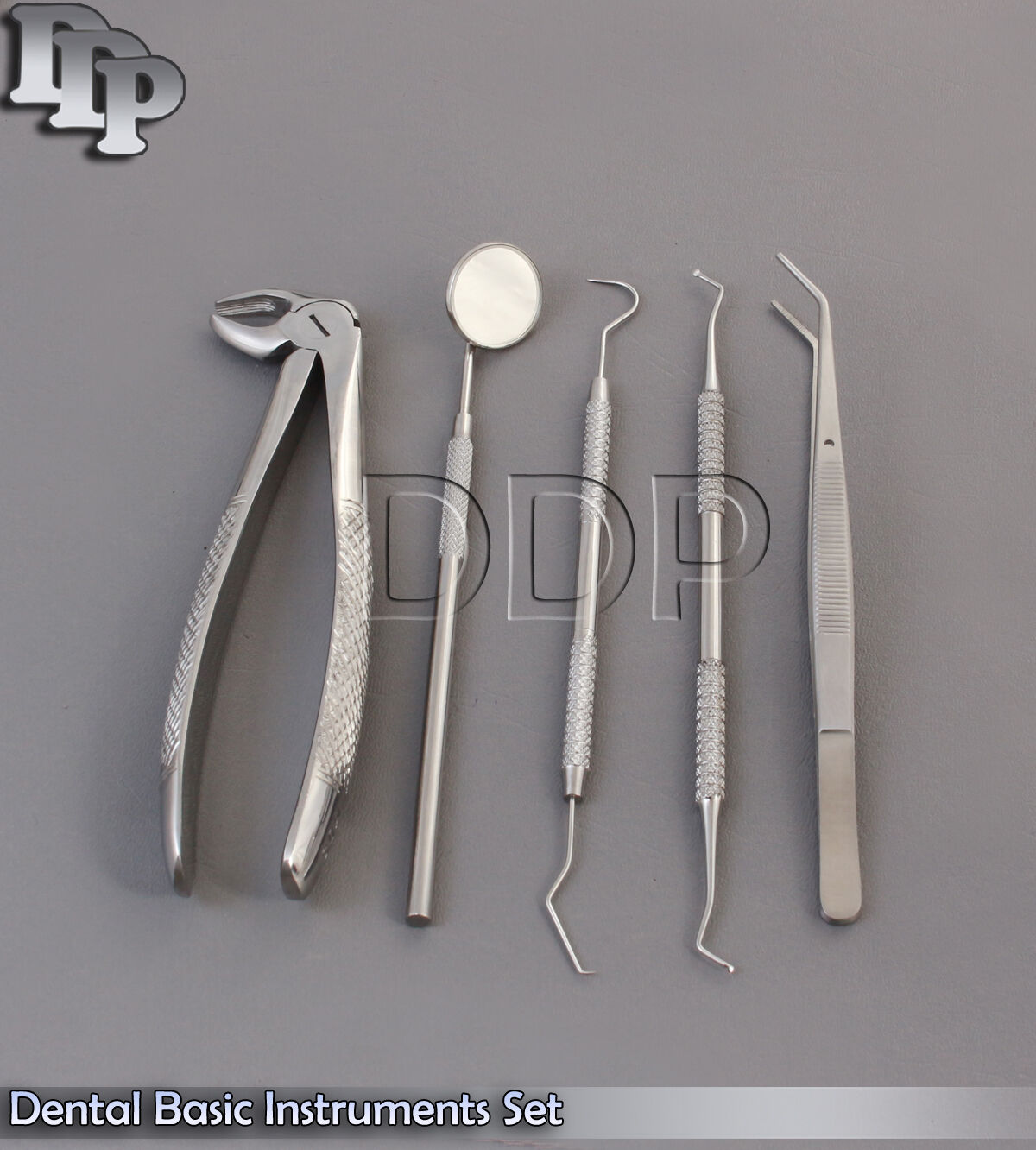 5-Dental-Basic-Instruments-Set-Mirror-Plier-Explorer-Extracting-Forceps-MD3-371550665436