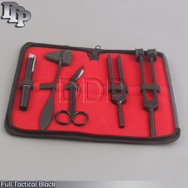 Pack Of 5 Pieces All Black Reflex Percussion Taylor Hammer Penlight Tuning Fork Bandage Scissors