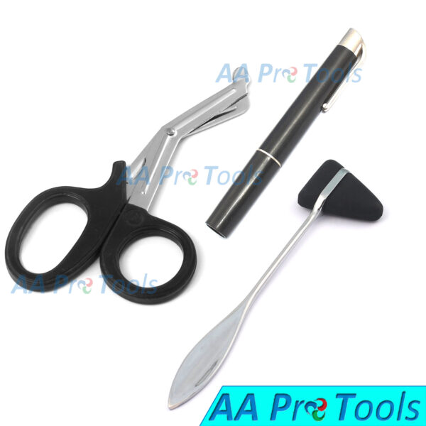 Black Trauma Paramedic Shears Scissors 7.5"+LED Reusable Penlight + Taylor Hammer