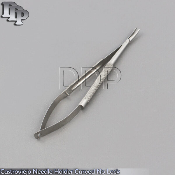 CASTROVIEJO MICRO NEEDLE HOLDER NO LOCK CURVED 5" W/ DELICATE TAPERED PLAIN JAWS