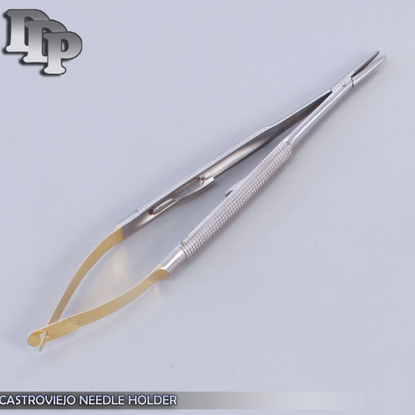 GOLD HANDLE PREMIUM HIGH CASTROVIEJO NEEDLE HOLDER 5.5" STRAIGHT WITH LOCK