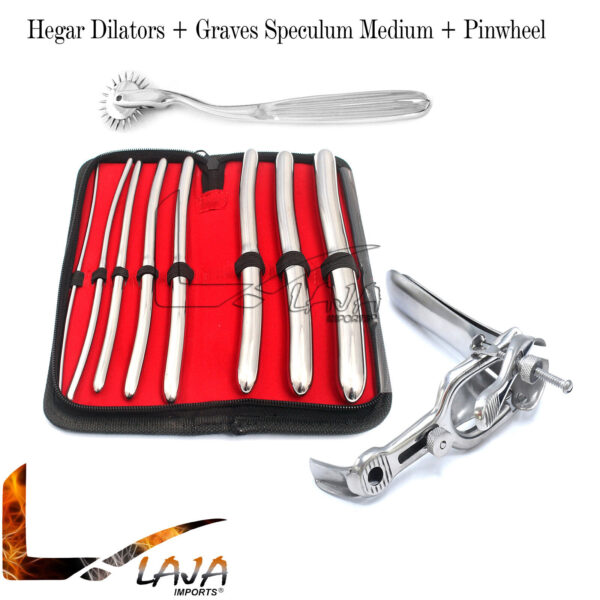 Graves Vaginal Speculum Medium + Pinwheel + Hegar dilators Sound kit