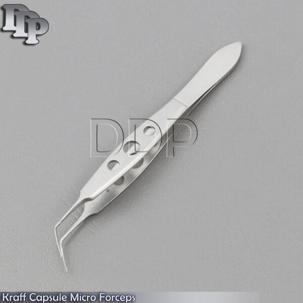 KRAFF CAPSULE TAG OPHTHALMIC MICRO FORCEPS PLAIN ANGLED 4.5''& 11MM LONG JAWS
