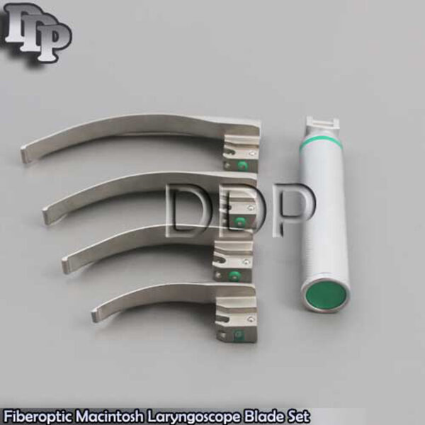 Macintosh Fiber Optic Laryngoscope Set No. 0, 1, 2 & 3 Blades LED Bulb