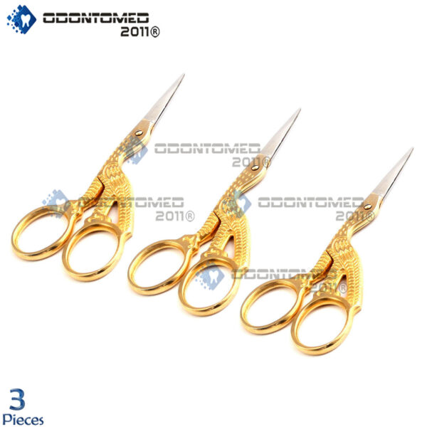 ODM 3 Stork Sewing Embroidery Scissor 3.5" Gold Plated New