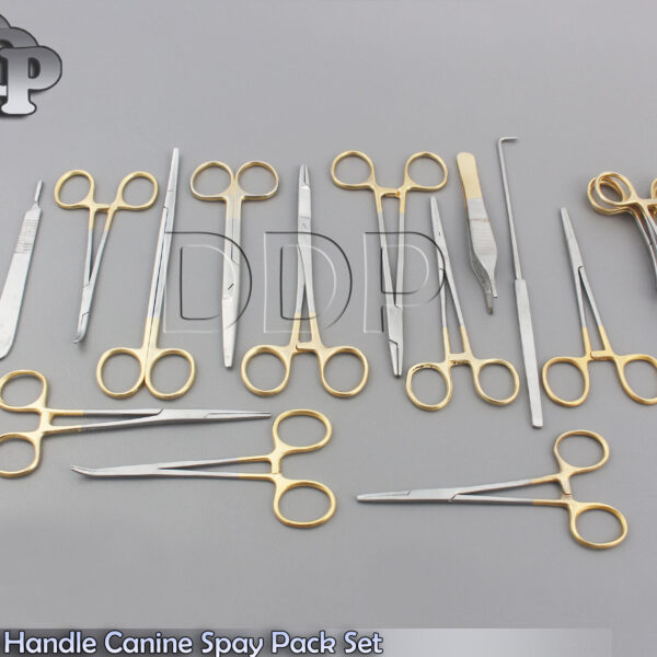 SET OF 17 PCS GOLD HANDLE GENERAL SURGERY SPAY PACK SURGICAL INSTRUMENT DS-1735
