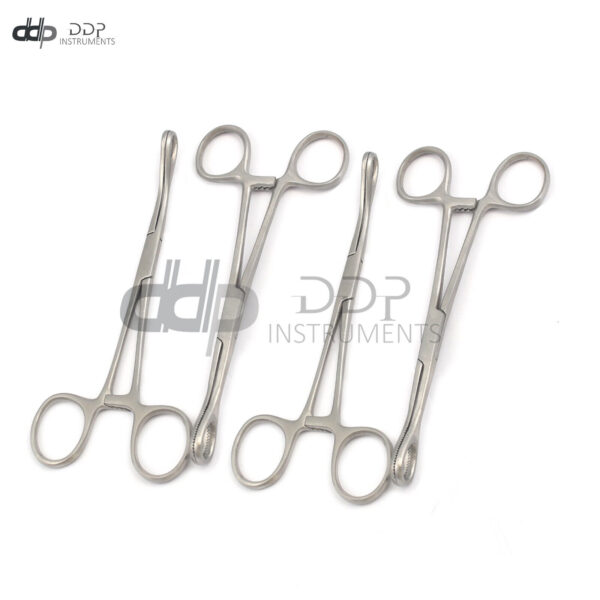 Set Of 4 Sponge Forceps 7" Straight+Curved Serrated Surgical Dental Instruments