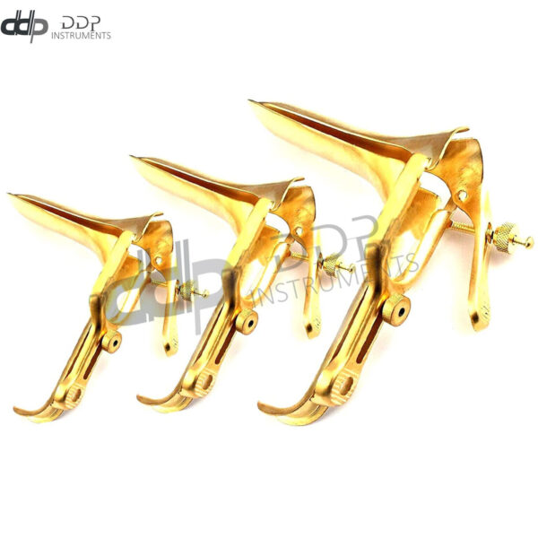 Set of 3 Pieces Graves Speculum Small,Medium,Large Full Gold Plated Stainless
