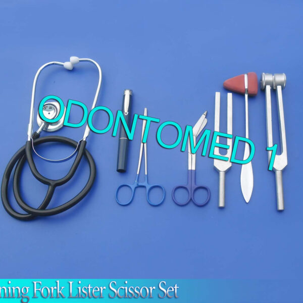 Tuning Fork Lister Scissor Taylor Hammer Kelly Forceps Stethoscope Kit - BLUE