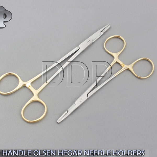 2 GOLD HANDLE O.R GRADE OLSEN HEGAR NEEDLE HOLDERS HEMOSTAT SCISSORS 5.5"+ 6.5"