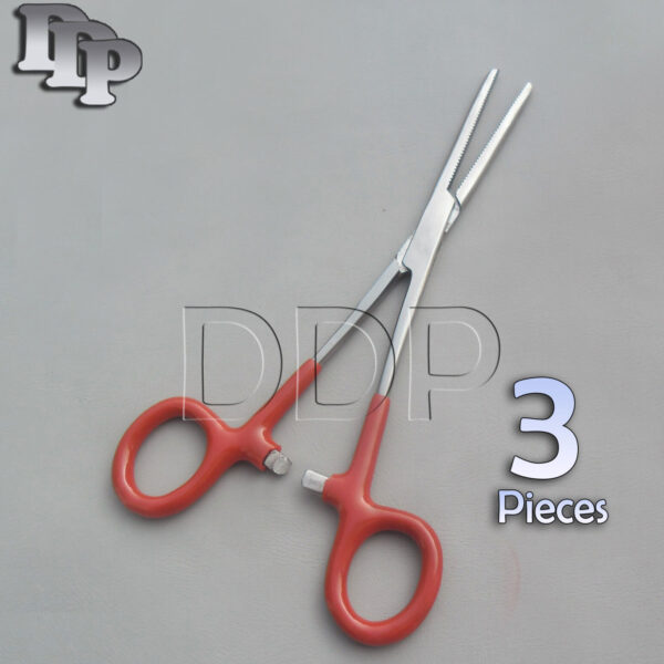 3 Pieces Of Hemostat Pean Forceps Surgical Instruments, Red Dep Handle 6'' Straight