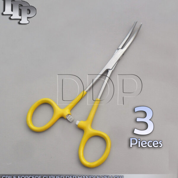 3 Hemostats Crile Forceps 6'' Curved Surgical Instruments, Yellow Dep Handle