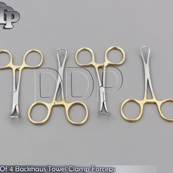 4X GERMAN PREMIUM QUALITY BACKHAUS TOWEL CLAMP 3.5" W/ GOLD HANDLE SURGICAL