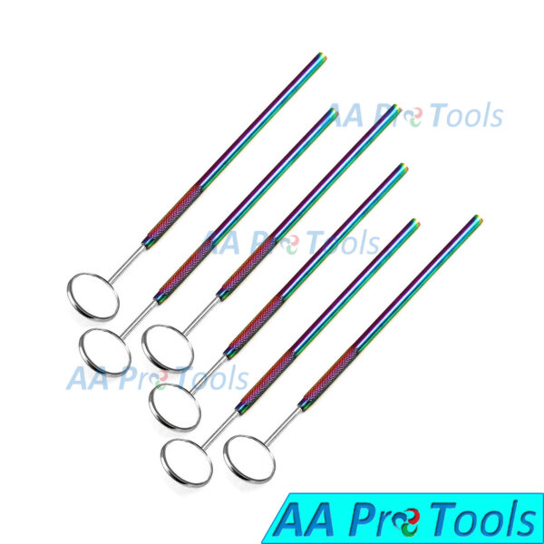 6 Dental Mirror with Handle #5 Surgical, Dental Students, Dentist Multi Rainbow