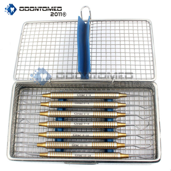 7 Periodontal Gracey Curettes Preparation Curette Dental Mesh Tray DN-2007