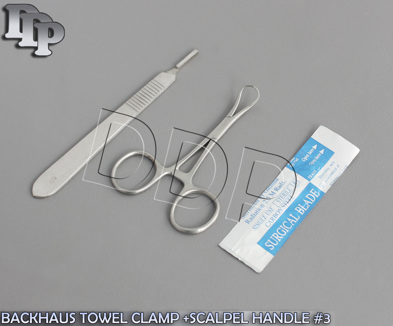 BACKHAUS-TOWEL-CLAMP-35SCALPEL-HANDLE-35-SURGICAL-BLADES-12-371632179047