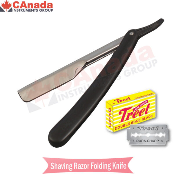 Black Handle Barber Hair Shaving Razor Straight Edge Folding Knife + 10 Blades