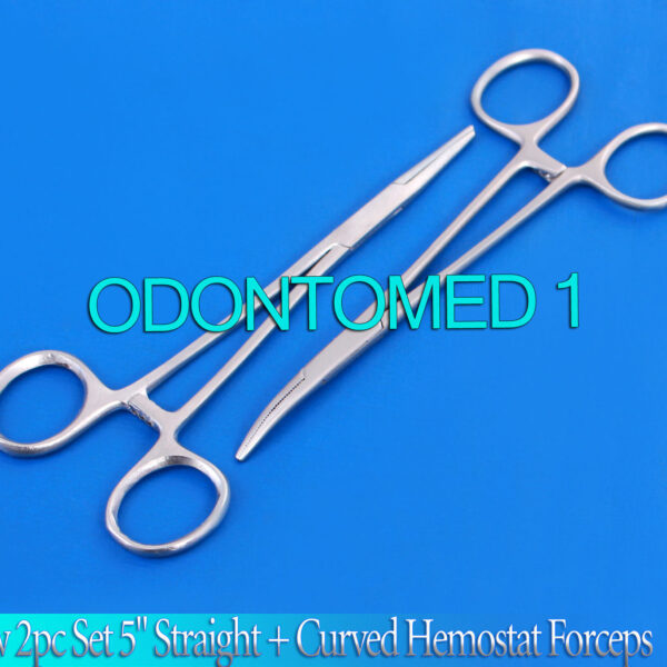 New 2pc Set 5" Straight + Curved Hemostat Forceps Locking Clamps Stainless