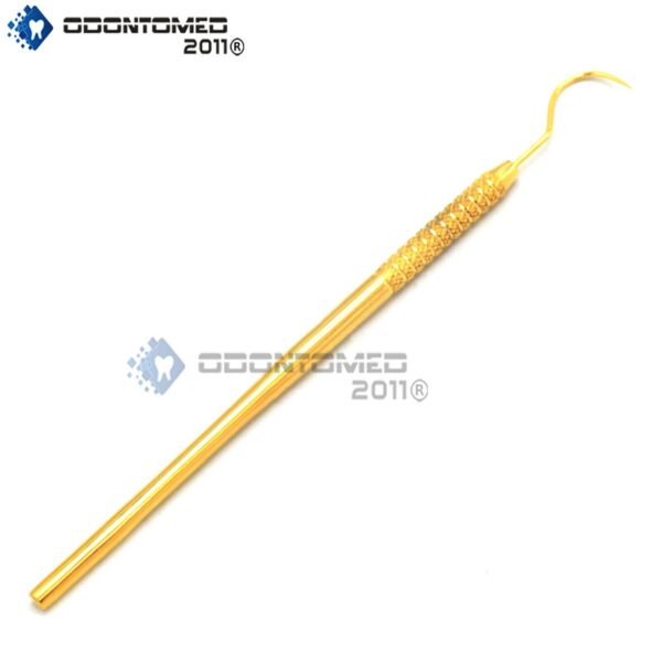 ODM Dental Explorer Shepherd Hook Probe No.23 Full Gold Stainless Steel