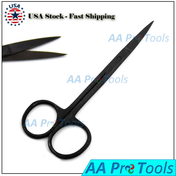 O.R Grade IRIS SCISSORS 4.5" Straight FULL BLACK Surgical Dental Vet Scissors