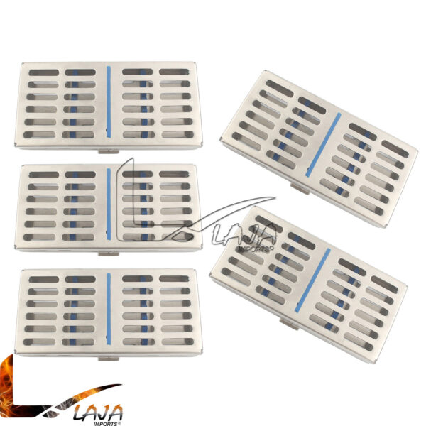 Set Of 5 Each Dental Sterilization Cassette Trays With Fix Flap for 7 Instrument