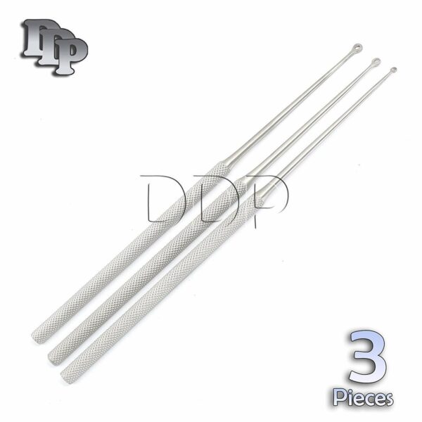 Surgical Buck Ear Blunt Curettes #1, #2, #3 Straight 6.5" ENT 3 Pcs Instruments