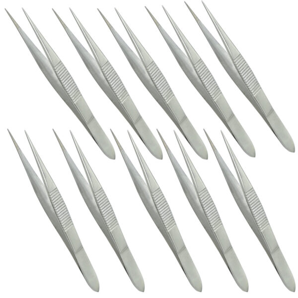 10 Pcs 4.5" Straight Splinter Forceps Tweezers Fine Point Surgical Instruments.