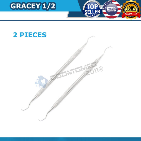2 NEW Dental Gracey Curettes 1/2  Periodontal Hollow Handle Steel Instrument ODM