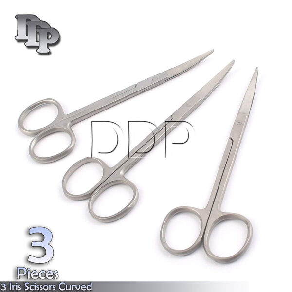 3 Iris Scissors Surgical Dental Veterinary Instrument 4.5" CURVED