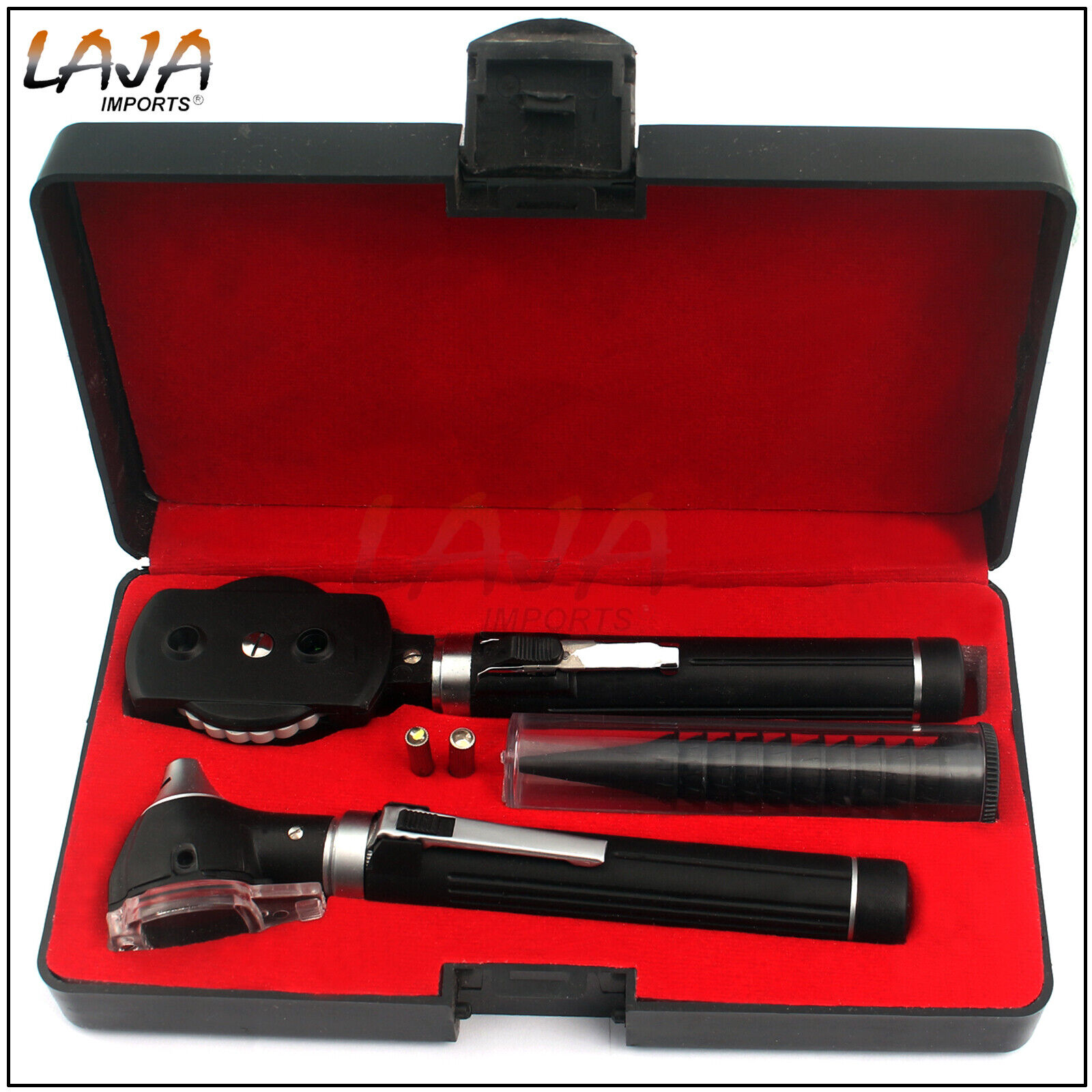 NEW-PROFESSIONAL-FIBER-OPTIC-OTOSCOPE-Ophthalmoscope-LED-ENT-SET-BLACK-KIT-274801772508