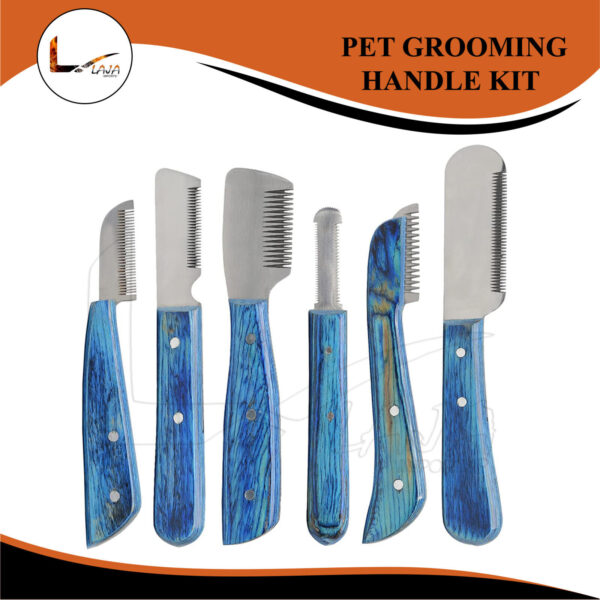 Pet Stripping Knife Classical Style Wooden Handed 6x Pet Grooming Handle (Blue)