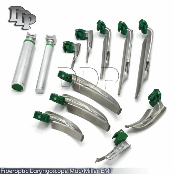 SET OF 10 FIBER OPTIC MAC & MILLER LARYNGOSCOPE BLADE + 2 HANDLE
