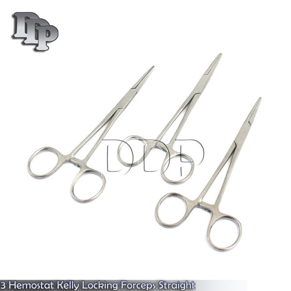 Set Of 3 Dental Hemostat Straight Veterinary Medical Plier Kelly Locking Forceps