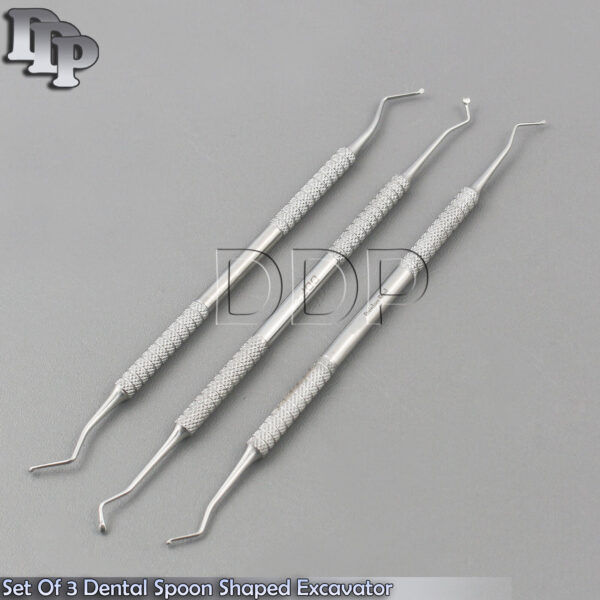 Set Of 3 Dental Spoon Shaped Excavator Restorative Composite Carious Curettes