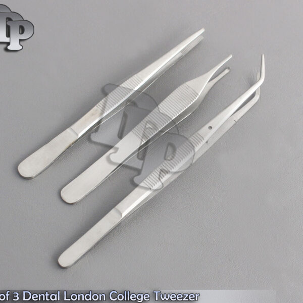 Set of 3 Dental London College Tweezer Dental Serrated Tip Cotton & Dressing