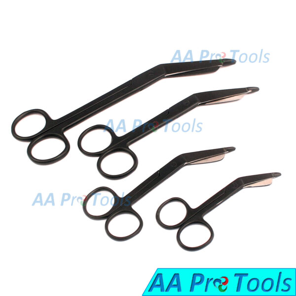 Set of 4 Pcs Lister Bandage Scissors 3.5", 4.5" 5.5" & 7.25"Black Color O.R Grade