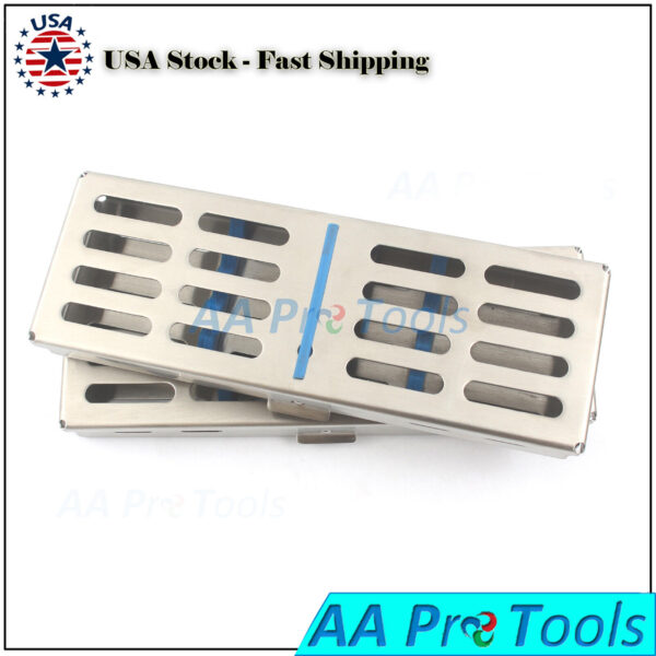 2 PCS DENTAL AUTOCLAVE STERILIZATION CASSETTE TRAY BOX RACK FOR 5 INSTRUMENTS