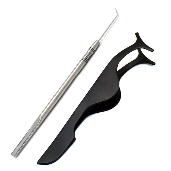 2 Pcs Makeup Tool BLACK False Eyelashes Extension Tweezers Remover Clip & Eyelas
