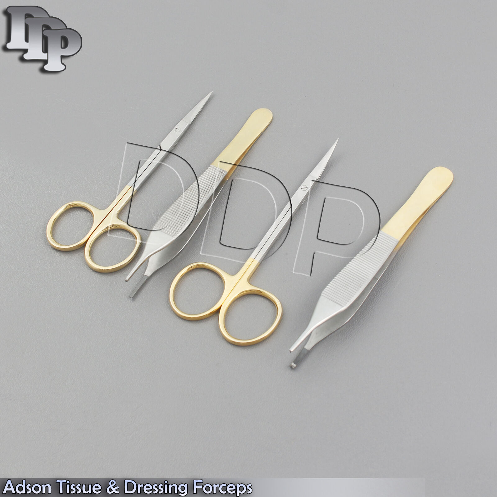 2-TC-ADSON-TISSUE-DRESSING-FORCEPS-2-TC-IRIS-SCISSORS-STRAIGHTCURVED-371842364259