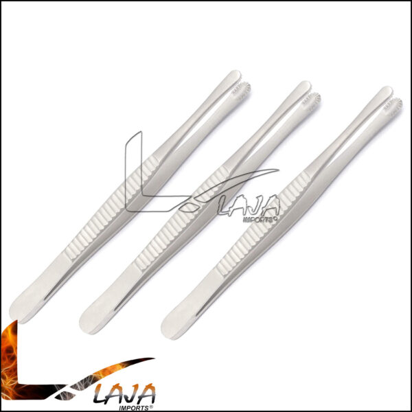 3 Russian Tissue Forceps 8" Serrated Tips Surgical Dental Instruments