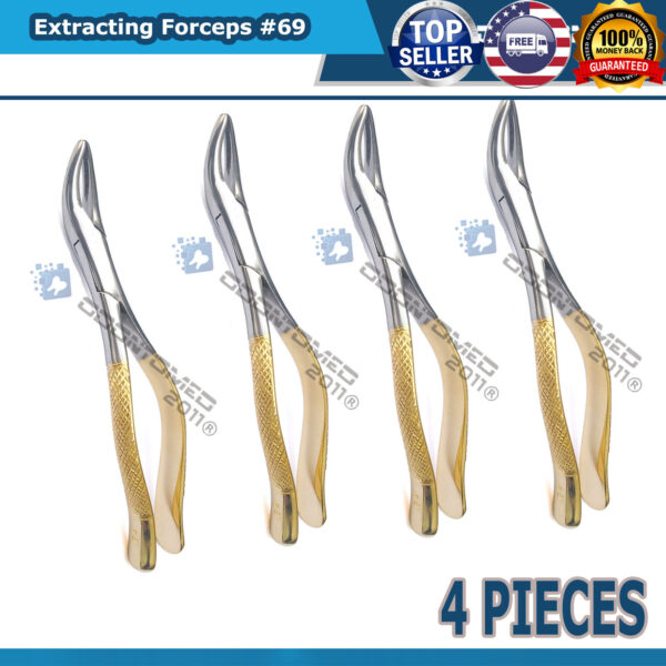 4 PCS Extracting Forceps #69 Gold Handle Surgical Dental Instruments ODM
