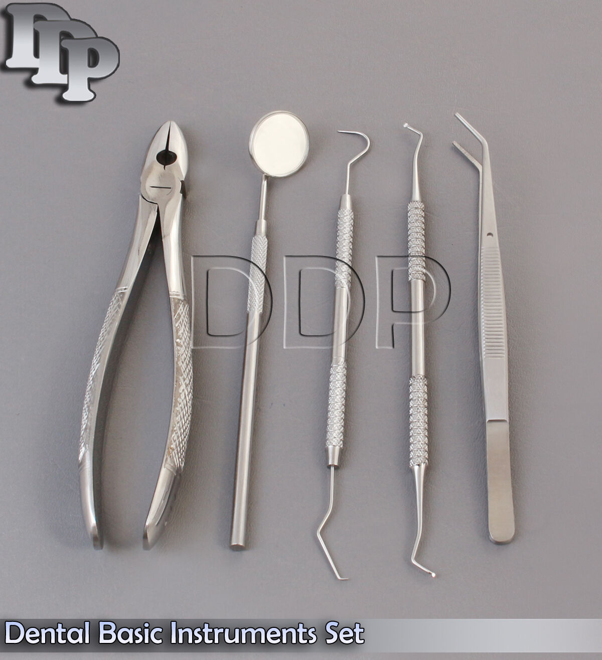 5-Dental-Basic-Instruments-Set-Mirror-Plier-Explorer-Extracting-Forceps-MD1-121889753579