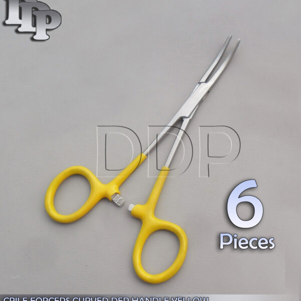 6 Pieces Of  Hemostats Crile Forceps 6'' Surgical Instruments, Yellow Dep Handle Curved