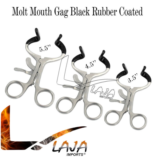 Dental Molt Mouth Gag 3.5" 4.5" 5.5" Black Rubber Instrument Stainless Steel