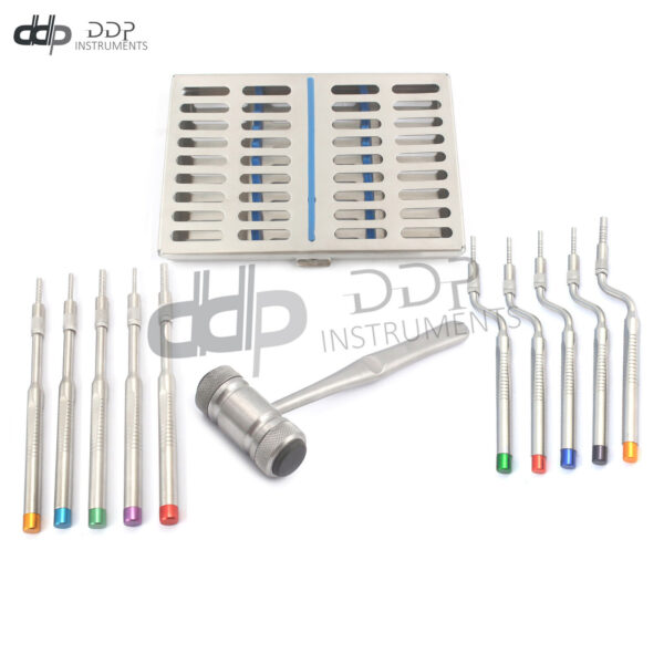 Dental Sinus Lift Osteotomes Kit Straight Off Set Concave Mead Mallet Cassette