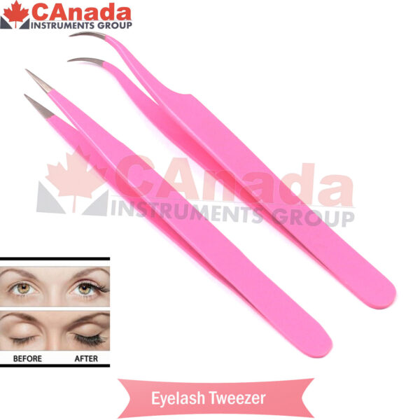 Eyelash Extensions Tweezers PINK Eyebrow False Beauty Tool (Straight + Curved)
