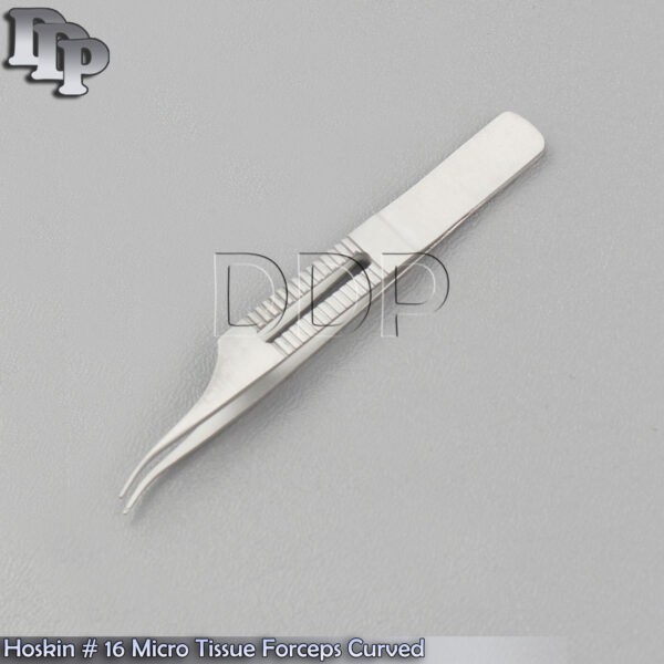 HOSKIN #16 MICRO TISSUE FINE GROOVED CURVED TIP OPHTHALMIC SURGERY FORCEPS 3.5"