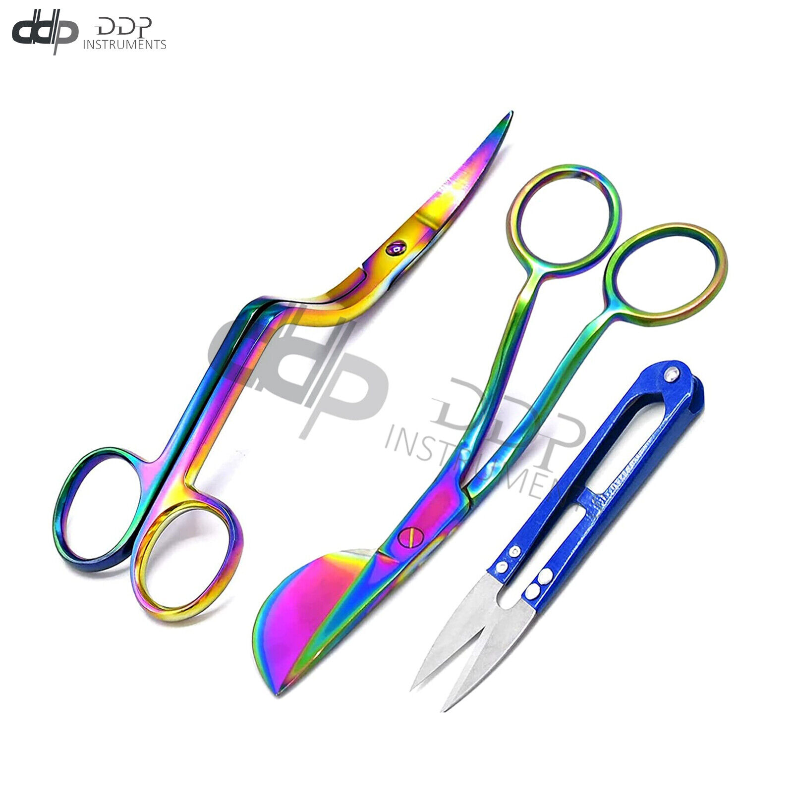 Multi-Color-6-Double-Bent-Curved-Applique-Duckbill-Scissors-With-Thread-Blue-125058258919